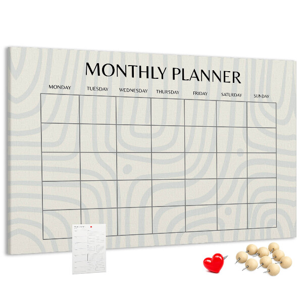 Kurkbord maandplanner met een minimalistisch ontwerp