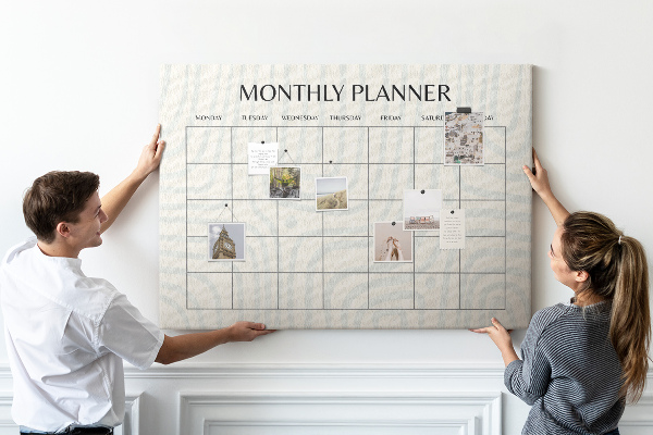 Kurkbord maandplanner met een minimalistisch ontwerp