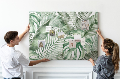 Prikbord met print van tropische bladeren in verschillende tinten groen