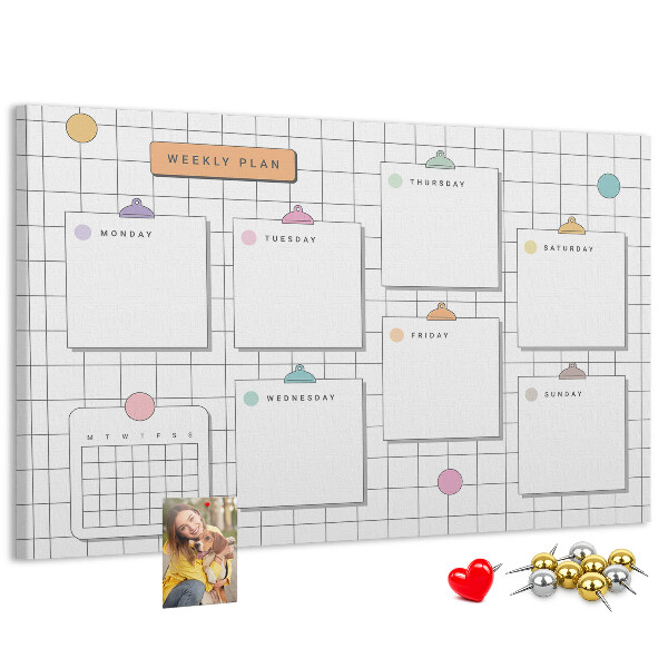 Kurk prikbord weekplanner met kleurrijke accenten