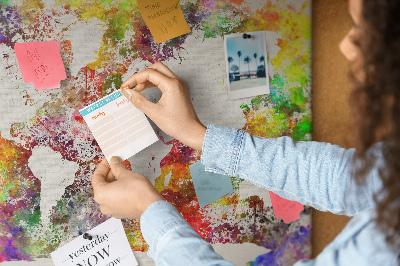 Kurkbord wereldkaart in aquarel-stijl