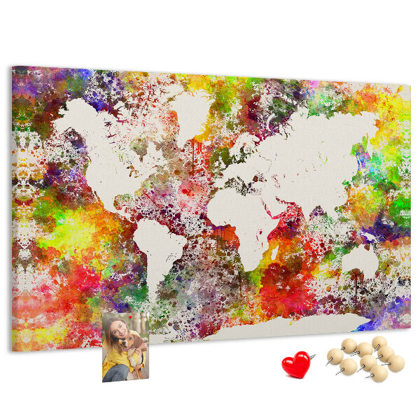 Kurkbord wereldkaart in aquarel-stijl