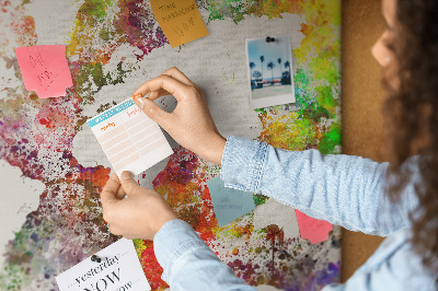 Kurkbord wereldkaart in aquarel-stijl