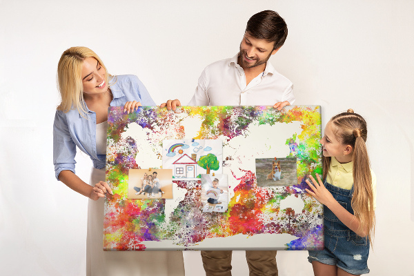 Kurkbord wereldkaart in aquarel-stijl