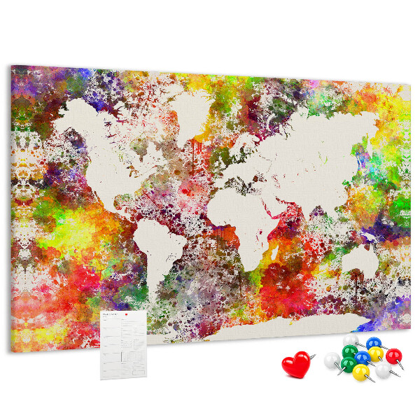 Kurkbord wereldkaart in aquarel-stijl