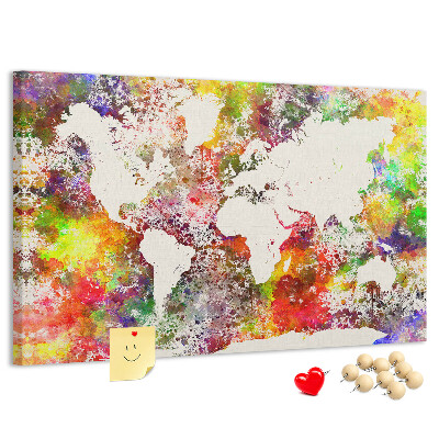 Kurkbord wereldkaart in aquarel-stijl