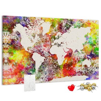 Kurkbord wereldkaart in aquarel-stijl