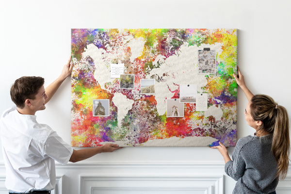 Kurkbord wereldkaart in aquarel-stijl
