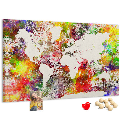 Kurkbord wereldkaart in aquarel-stijl