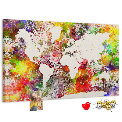 Kurkbord wereldkaart in aquarel-stijl