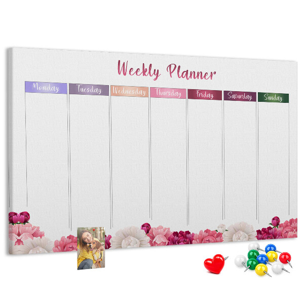 Kurk prikbord weekplanner met bloemenprint en kleurrijke accenten