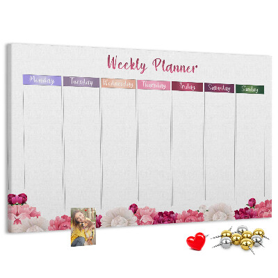 Kurk prikbord weekplanner met bloemenprint en kleurrijke accenten