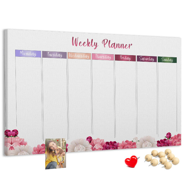 Kurk prikbord weekplanner met bloemenprint en kleurrijke accenten