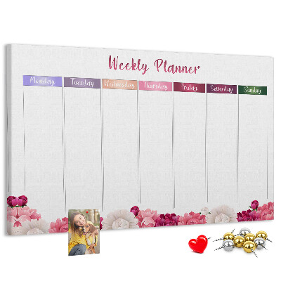Kurk prikbord weekplanner met bloemenprint en kleurrijke accenten