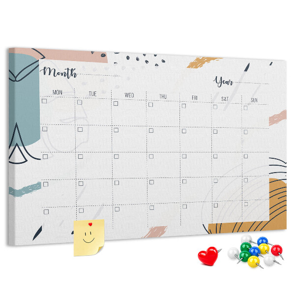 Prikbord kleurrijke kalender met abstracte patronen