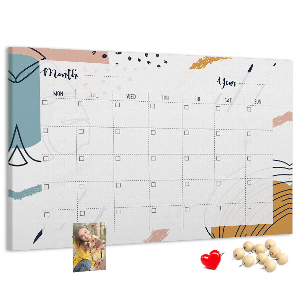 Prikbord kleurrijke kalender met abstracte patronen