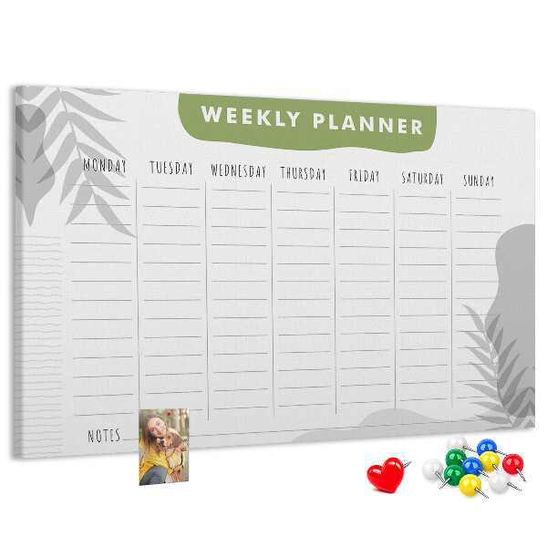 Weekplanner met een plantenmotief en prikbord