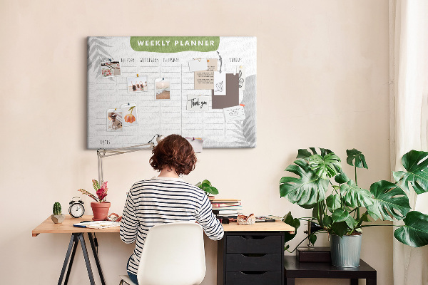 Weekplanner met een plantenmotief en prikbord