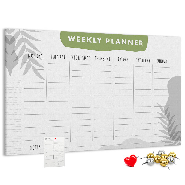Weekplanner met een plantenmotief en prikbord