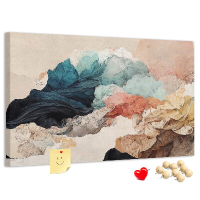 Prikbord met abstracte spetters van kleurrijke golvende vormen