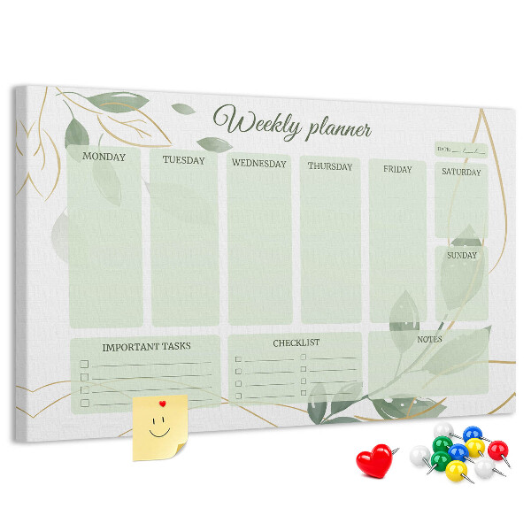 Prikbord groene weekplanner met plantenaccenten