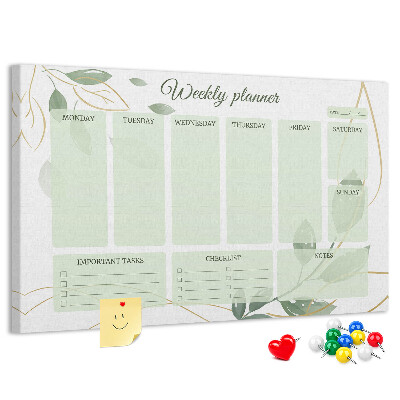 Prikbord groene weekplanner met plantenaccenten