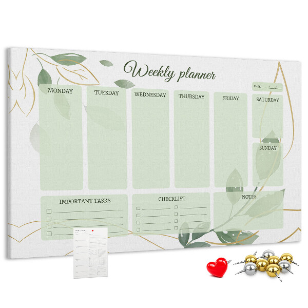 Prikbord groene weekplanner met plantenaccenten