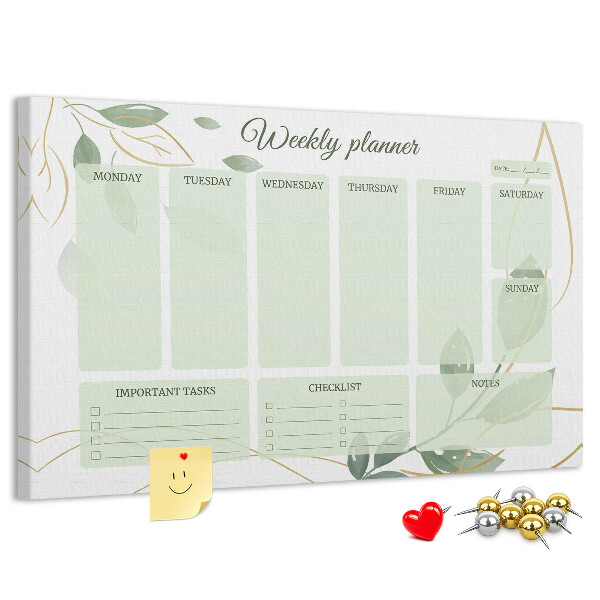 Prikbord groene weekplanner met plantenaccenten