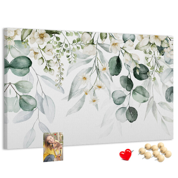 Prikbord met bloem- en bladmotieven in pastelkleuren