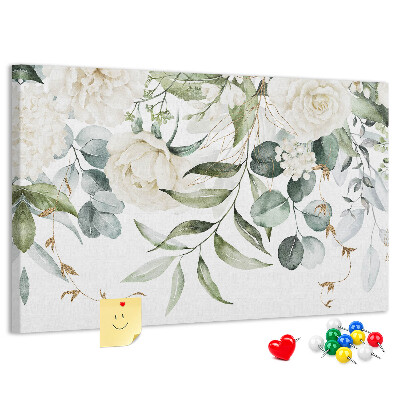 Prikbord met bloemmotieven en groene bladeren