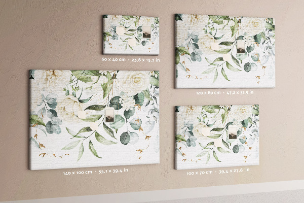 Prikbord met bloemmotieven en groene bladeren