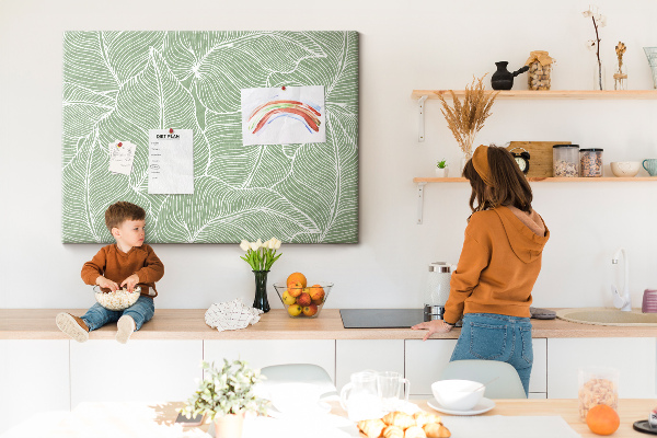 Prikbord met bladmotief en fijne lijnen