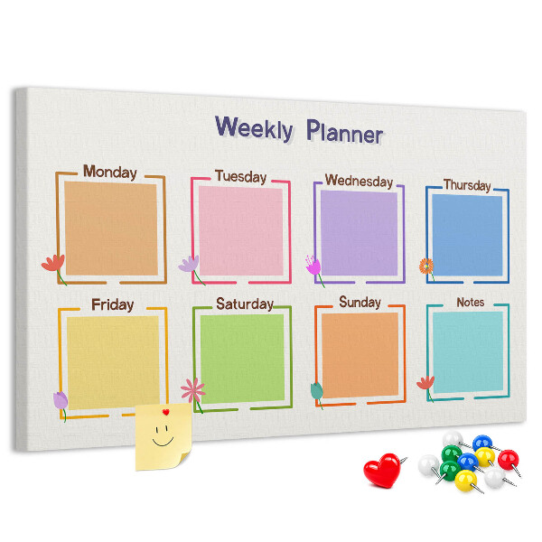 Weekkalender met bloemenaccenten en prikbord
