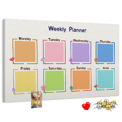 Weekkalender met bloemenaccenten en prikbord