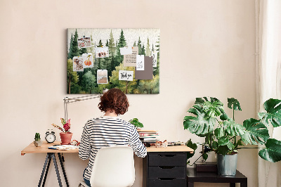 Prikbord met afbeelding van boslandschap met groene bomen
