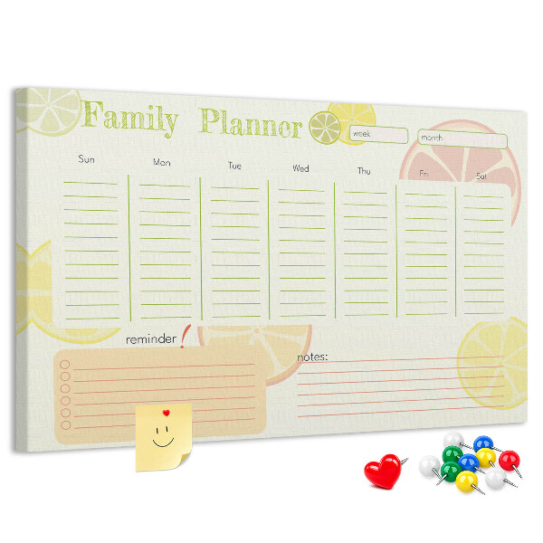 Kurk prikbord met een citruspatroon en familieplanner