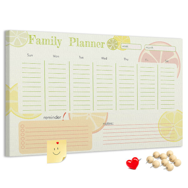Kurk prikbord met een citruspatroon en familieplanner