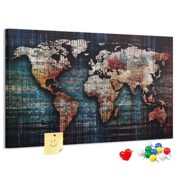 Prikbord wereldkaart in aardse kleuren