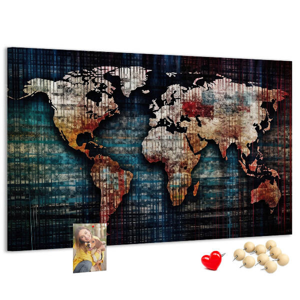Prikbord wereldkaart in aardse kleuren