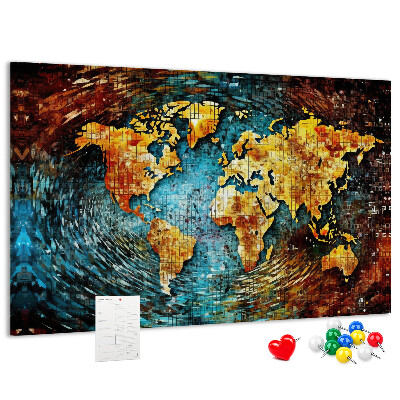 Kurkbord wereldkaart in abstracte stijl