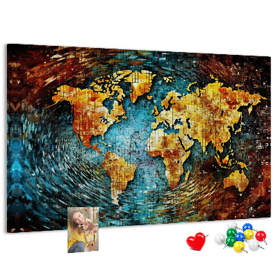Kurkbord wereldkaart in abstracte stijl