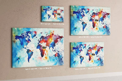 Kurk prikbord met een kleurrijke aquarel wereldkaart