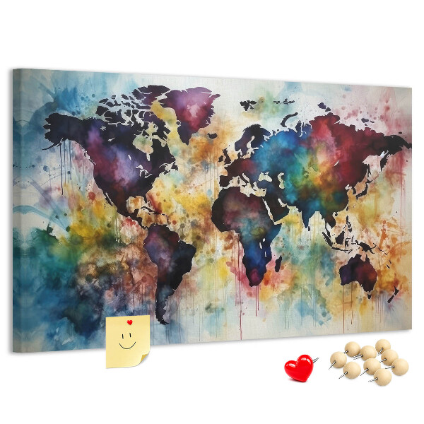 Kurkbord wereldkaart in aquarel-stijl