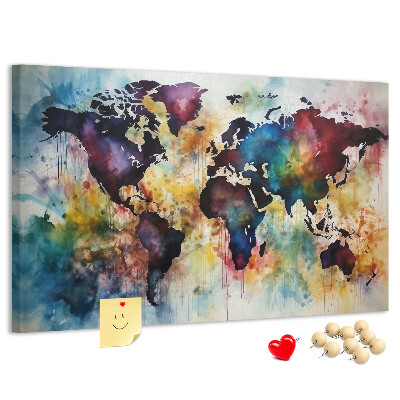 Kurkbord wereldkaart in aquarel-stijl