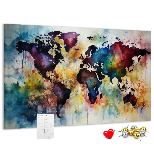 Kurkbord wereldkaart in aquarel-stijl