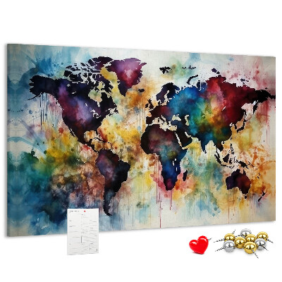Kurkbord wereldkaart in aquarel-stijl