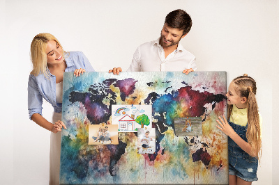 Kurkbord wereldkaart in aquarel-stijl