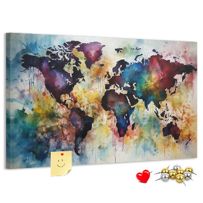 Kurkbord wereldkaart in aquarel-stijl