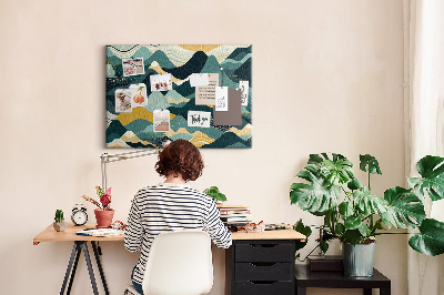 Kurkbord met abstracte berglandschapspatronen in kleur