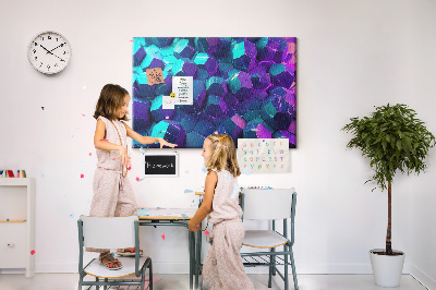Kurk prikbord met geometrische structuren in paarse tinten